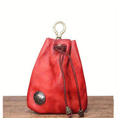 Vintage Leather Coin Purse Drawstring Mini Key Bag