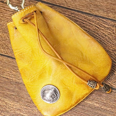 Vintage Leather Coin Purse Drawstring Mini Key Bag