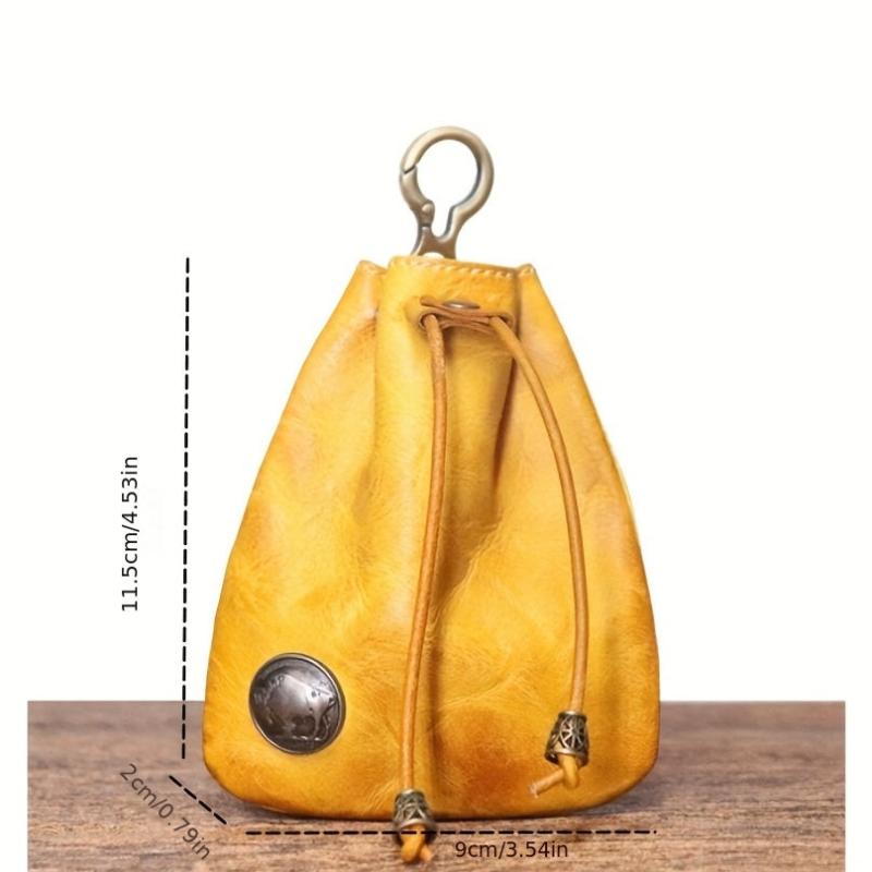 Vintage Leather Coin Purse Drawstring Mini Key Bag
