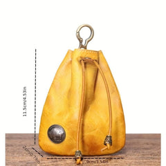 Vintage Leather Coin Purse Drawstring Mini Key Bag