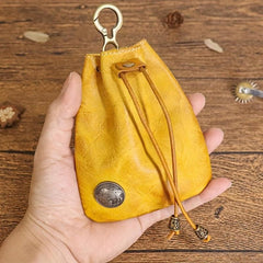 Vintage Leather Coin Purse Drawstring Mini Key Bag