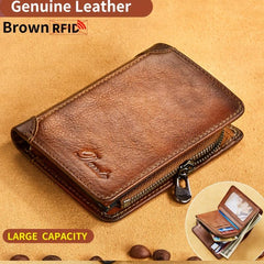Men's Vintage Cowhide Wallet RFID Blocking Leather Wallet
