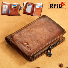Men's Vintage Cowhide Wallet RFID Blocking Leather Wallet