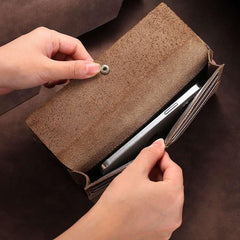 Men's Leather Long Wallet Card Holder Vintage Crazy Horse Leather