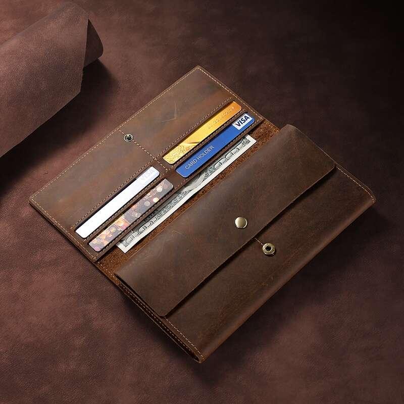 Men's Leather Long Wallet Card Holder Vintage Crazy Horse Leather
