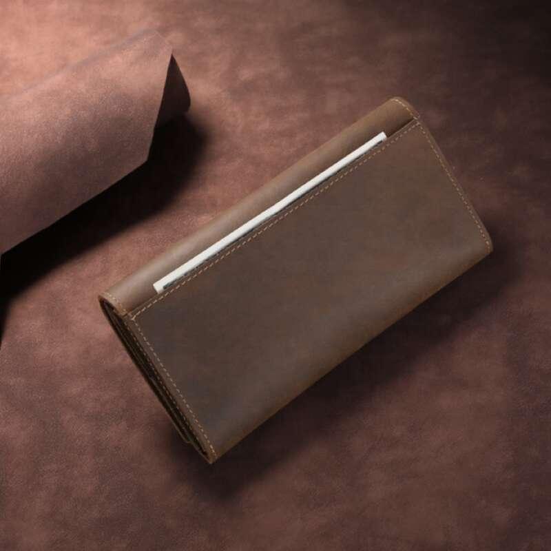 Men's Leather Long Wallet Card Holder Vintage Crazy Horse Leather