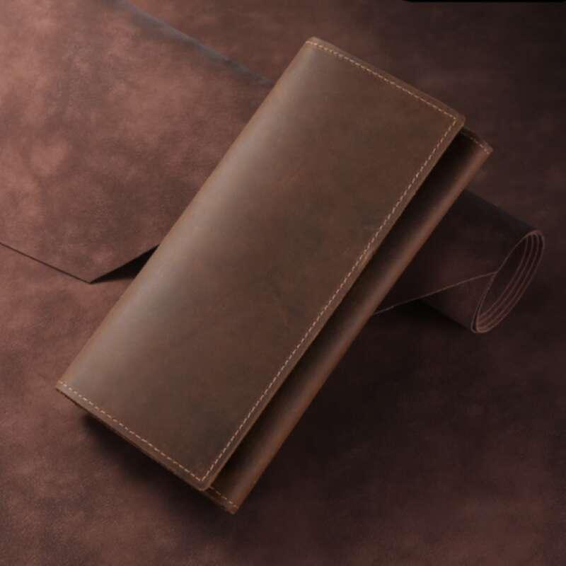 Men's Leather Long Wallet Card Holder Vintage Crazy Horse Leather