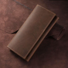 Men's Leather Long Wallet Card Holder Vintage Crazy Horse Leather