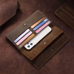 Men's Leather Long Wallet Card Holder Vintage Crazy Horse Leather