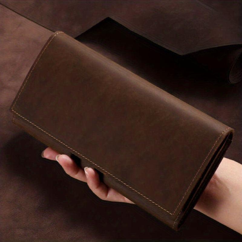 Men's Leather Long Wallet Card Holder Vintage Crazy Horse Leather