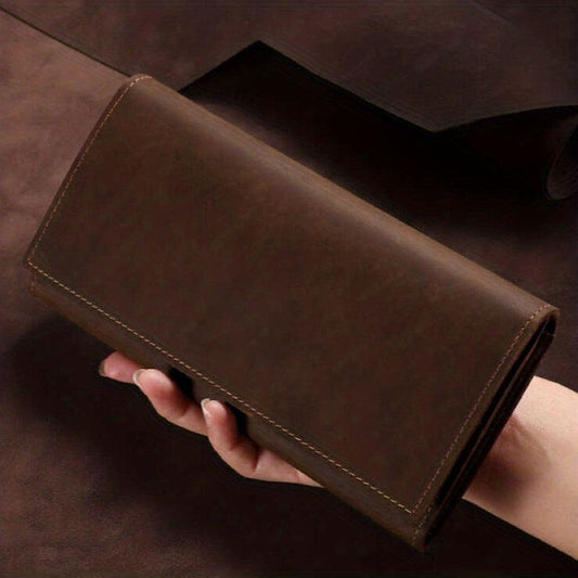 Men's Leather Long Wallet Card Holder Vintage Crazy Horse Leather