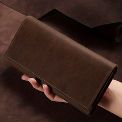 Men's Leather Long Wallet Card Holder Vintage Crazy Horse Leather