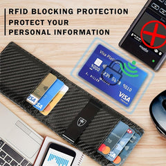 Slim RFID Blocking Leather Wallet Front Pocket Carbon Fiber