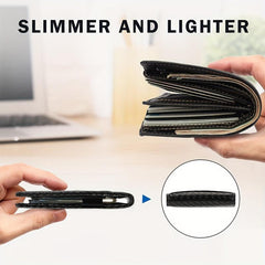 Slim RFID Blocking Leather Wallet Front Pocket Carbon Fiber