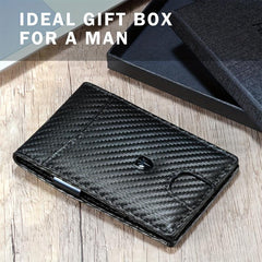 Slim RFID Blocking Leather Wallet Front Pocket Carbon Fiber