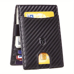 Slim RFID Blocking Leather Wallet Front Pocket Carbon Fiber