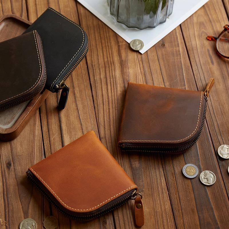 Crazy Horse Leather Wallet Men's Coin Purse Money Clip