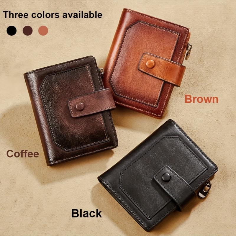 Men's Leather Wallet RFID Trifold Short Multifunction Money Clip