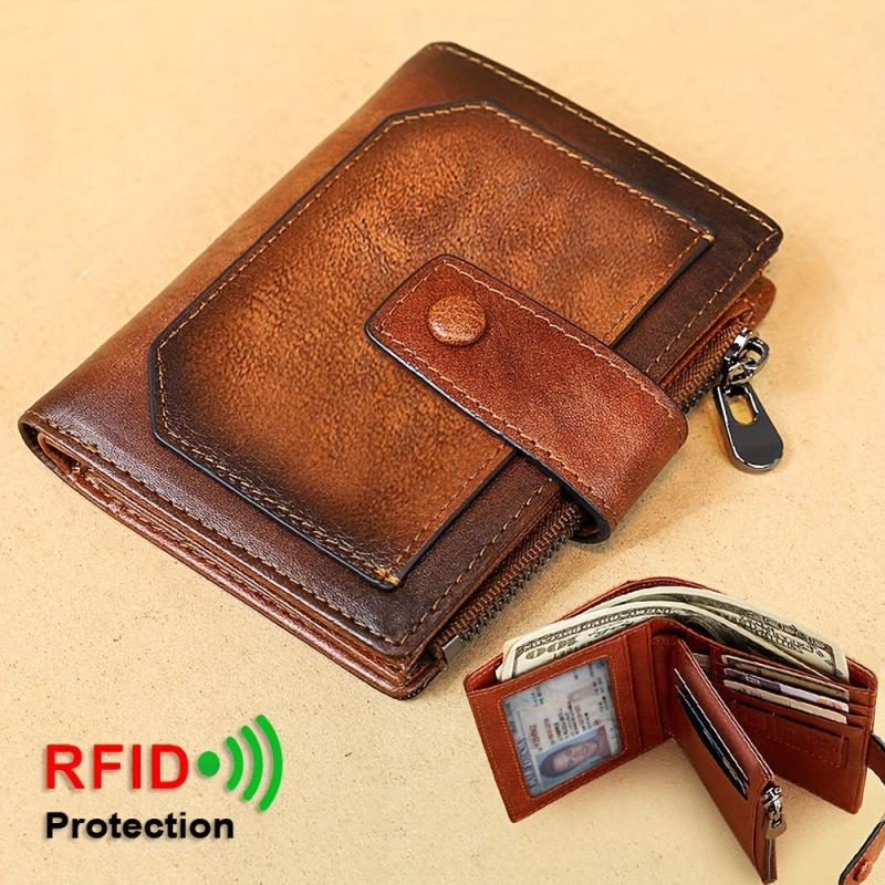 Men's Leather Wallet RFID Trifold Short Multifunction Money Clip