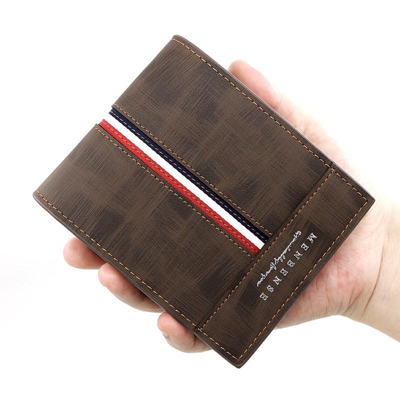 Men's Business Striped PU Leather Wallet Money Clip