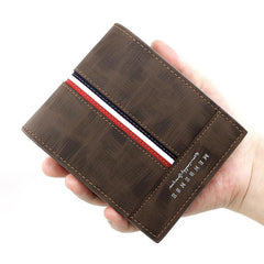 Men's Business Striped PU Leather Wallet Money Clip