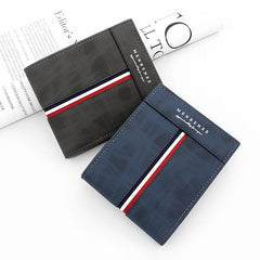 Men's Business Striped PU Leather Wallet Money Clip