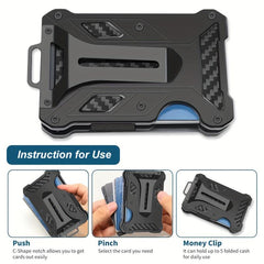 Men's Carbon Fiber Aluminum Wallet RFID Blocking Money Clip