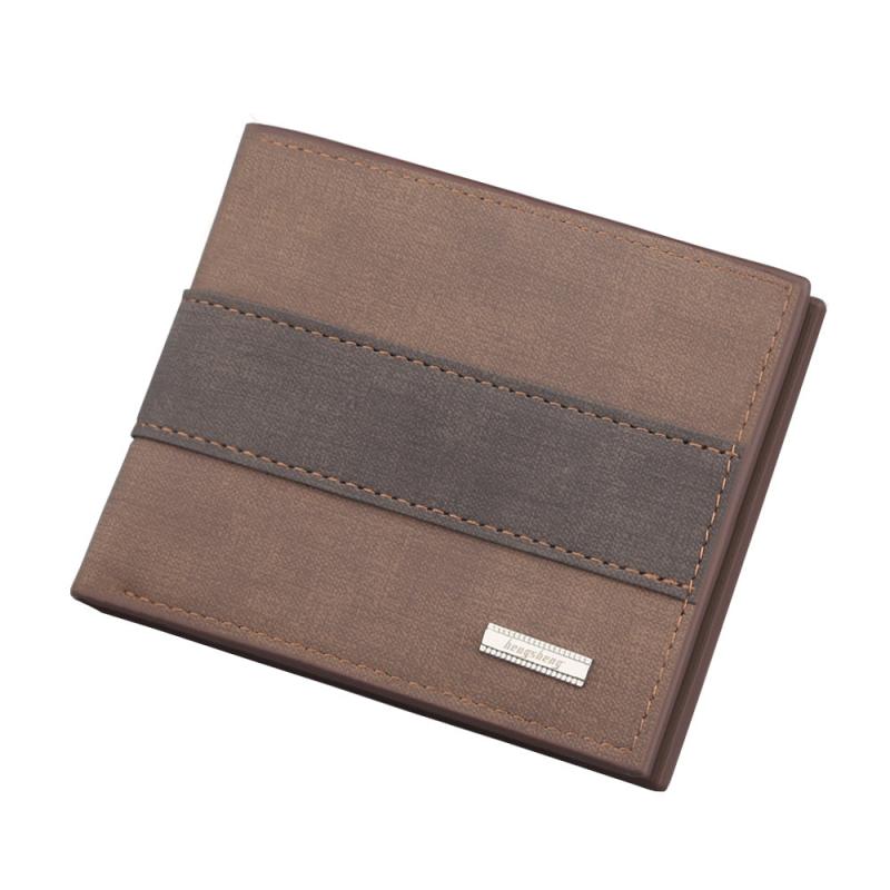 Men's Striped Portable Wallet Deep Coffee Light Coffee