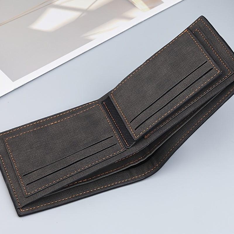 Men's Striped Portable Wallet Deep Coffee Light Coffee
