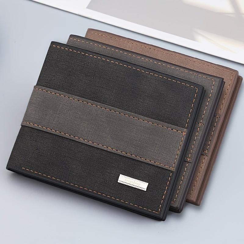 Men's Striped Portable Wallet Deep Coffee Light Coffee