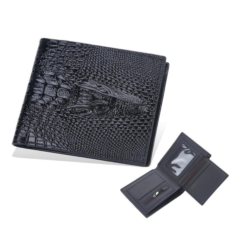 Men's Short Wallet Crocodile Head Coin Purse PU Card Bag