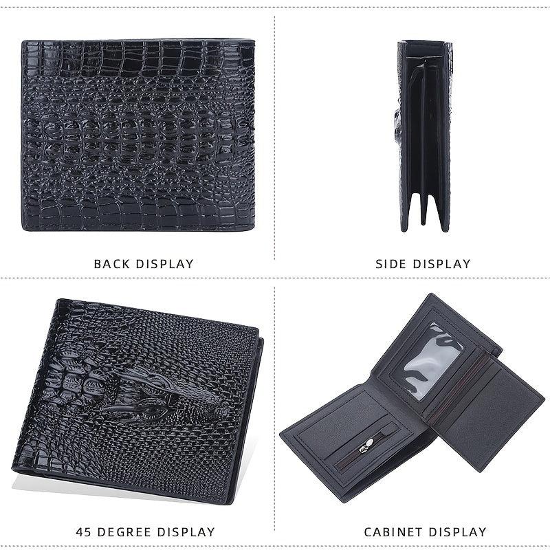 Men's Short Wallet Crocodile Head Coin Purse PU Card Bag