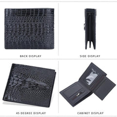 Men's Short Wallet Crocodile Head Coin Purse PU Card Bag