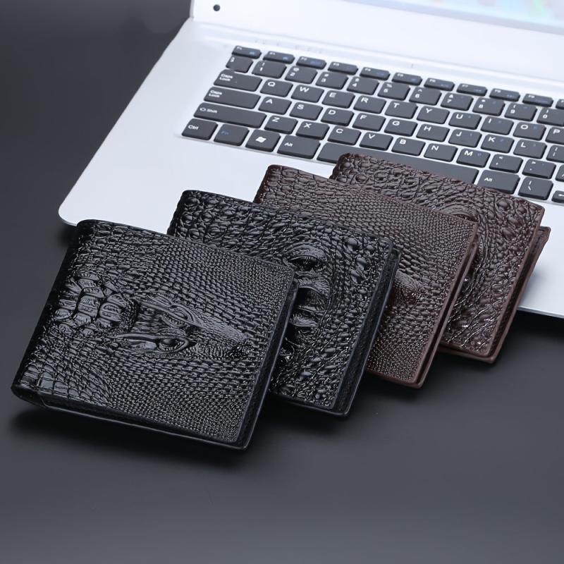 Men's Short Wallet Crocodile Head Coin Purse PU Card Bag