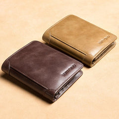 Vintage Leather Men's Wallet RFID Bifold Thin Credit Card Front Pocket