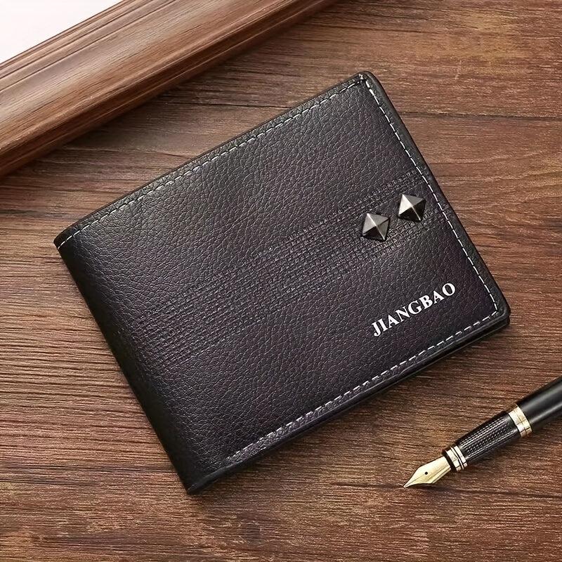 Men's Lychee Pattern Wallet Card Slots Large Capacity Soft PU Leather Money Clip