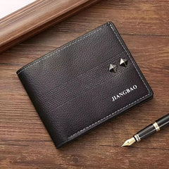 Men's Lychee Pattern Wallet Card Slots Large Capacity Soft PU Leather Money Clip