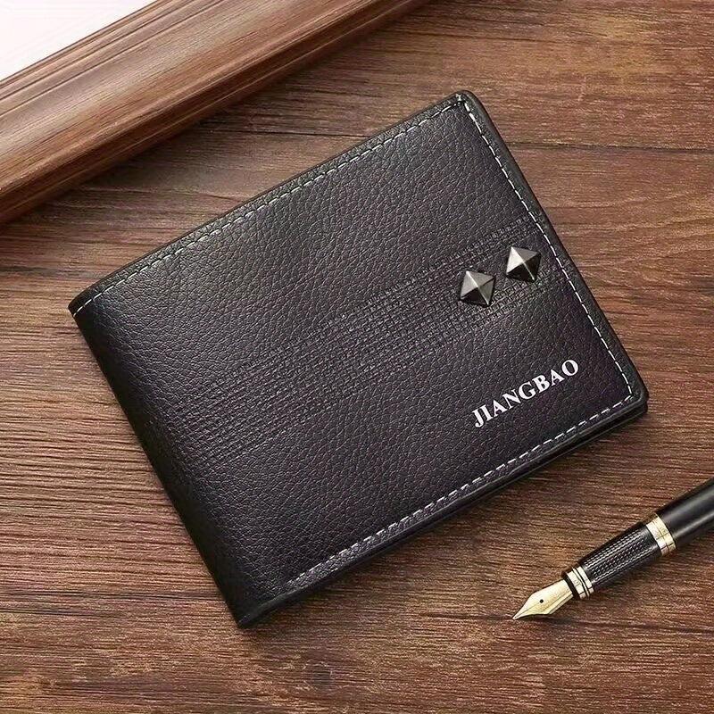Men's Lychee Pattern Wallet Card Slots Large Capacity Soft PU Leather Money Clip