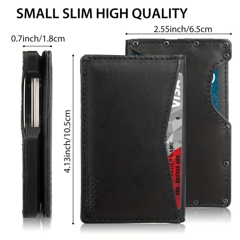 Men's Minimalist Metal Wallet Leather Bifold RFID Blocking Money Clip