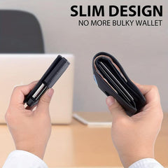 Men's Minimalist Metal Wallet Leather Bifold RFID Blocking Money Clip
