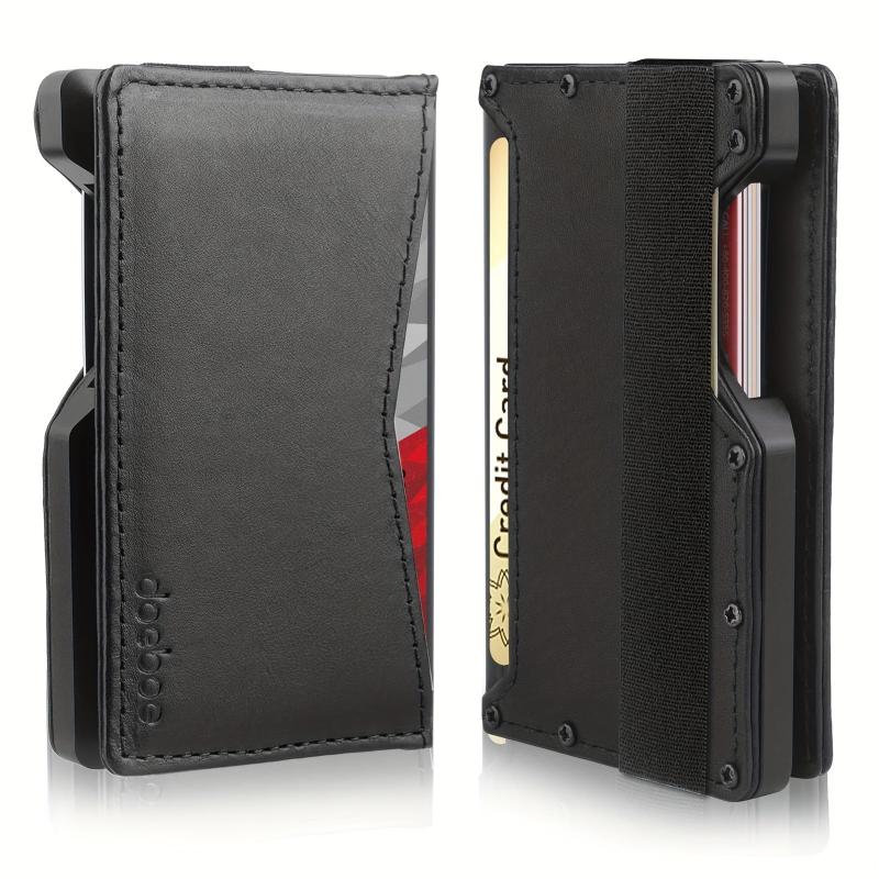 Men's Minimalist Metal Wallet Leather Bifold RFID Blocking Money Clip