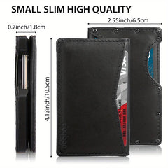 Men's Minimalist Metal Wallet Leather Bifold RFID Blocking Money Clip
