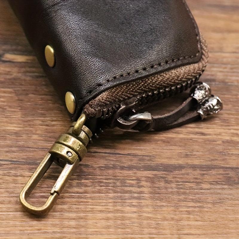 Men's Cowhide Leather Wallet Key Bag Retro Style Waist Hanging Key Bag