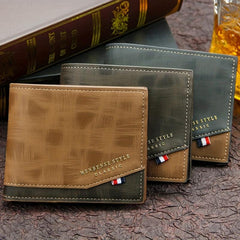 Men's Leather Short Wallet Large Capacity Card Holder Horizontal Wallet