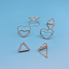 6pcs Stainless Steel Paper Clips Clipboard Mixed Heart & Triangle Shapes
