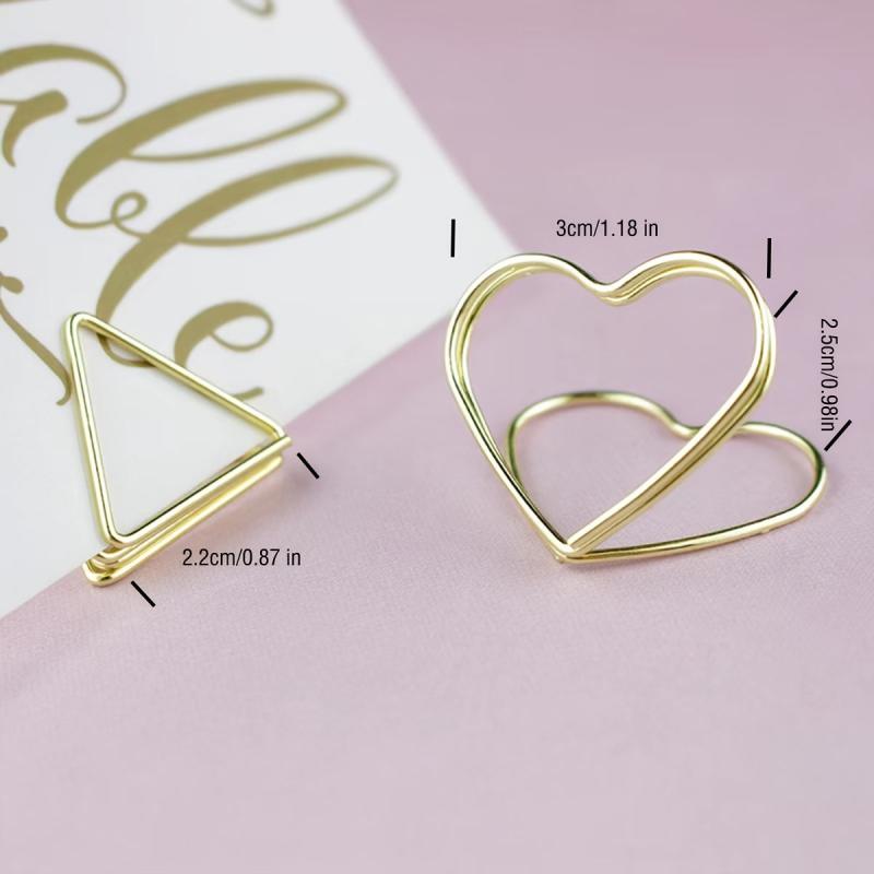 6pcs Stainless Steel Paper Clips Clipboard Mixed Heart & Triangle Shapes