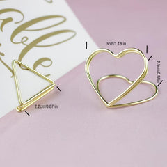 6pcs Stainless Steel Paper Clips Clipboard Mixed Heart & Triangle Shapes