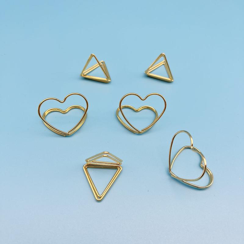 6pcs Stainless Steel Paper Clips Clipboard Mixed Heart & Triangle Shapes