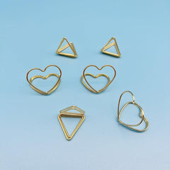 6pcs Stainless Steel Paper Clips Clipboard Mixed Heart & Triangle Shapes