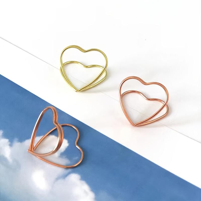 6pcs Stainless Steel Paper Clips Clipboard Mixed Heart & Triangle Shapes